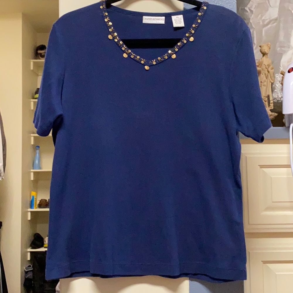Embellished blue short sleeved top